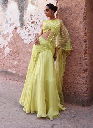 Mahi neon green skirt with choli and draped dupatta