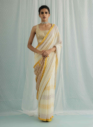 Ivory siah saree and blouse