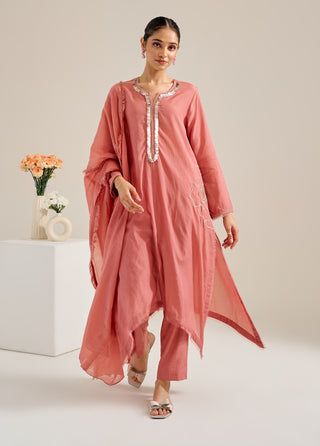 Gulmohar salmon ombre kurta set