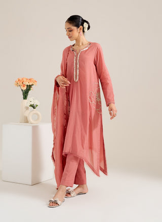 Gulmohar salmon ombre kurta set