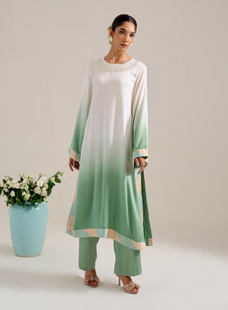 Champa green ivory long kurta set