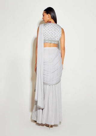 Gray slit draped saree and blouse - Gray slit draped saree - Sanya Gulati - Available at Mrs. G