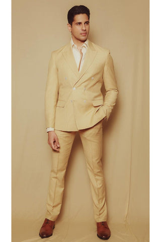 Beige pin stipe double breasted suit