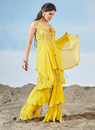 Yellow fantasy peplum and pants