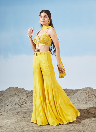 Majestic rays yellow sharara set