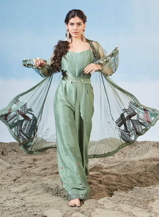 Azure sea green jumpsuit and cape set