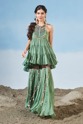 Billowing dunes green kurta and gharara