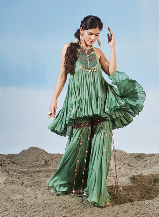 Billowing dunes green kurta and gharara