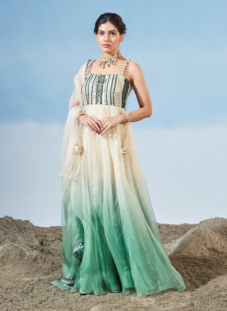 Ombre breeze green anarkali and dupatta