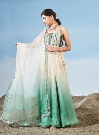 Ombre breeze green anarkali and dupatta