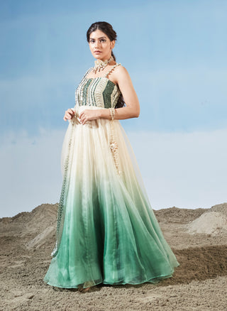 Ombre breeze green anarkali and dupatta