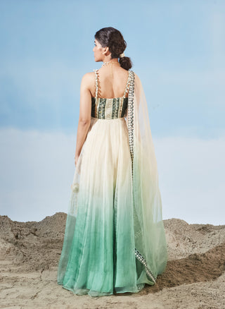 Ombre breeze green anarkali and dupatta