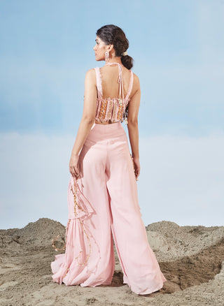 Muted beauty pink blouse and tiered pant