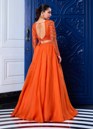 Orange tonal organza skirt set - Orange tonal organza skirt set - Sanya Gulati - Available at Mrs. G