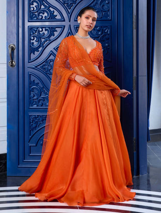 Orange tonal organza skirt set - Orange tonal organza skirt set - Sanya Gulati - Available at Mrs. G