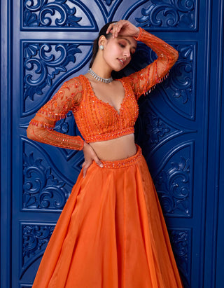 Orange tonal organza skirt set - Orange tonal organza skirt set - Sanya Gulati - Available at Mrs. G