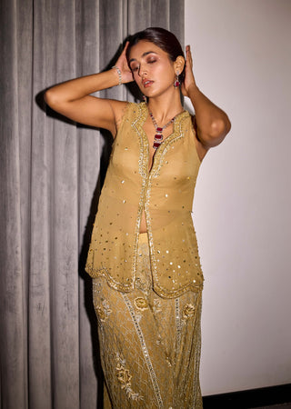 Gold embroidered flared pants and top - Gold embroidered flared pants - Sanya Gulati - Available at Mrs. G