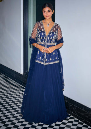 Midnight blue peplum with skirt and dupatta - Midnight blue peplum - Sanya Gulati - Available at Mrs. G