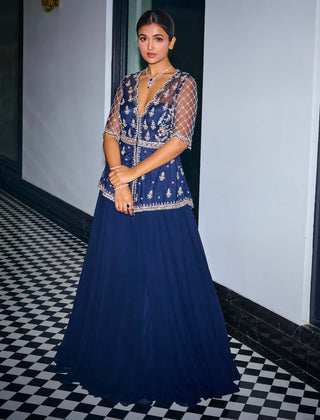 Midnight blue peplum with skirt and dupatta - Midnight blue peplum - Sanya Gulati - Available at Mrs. G