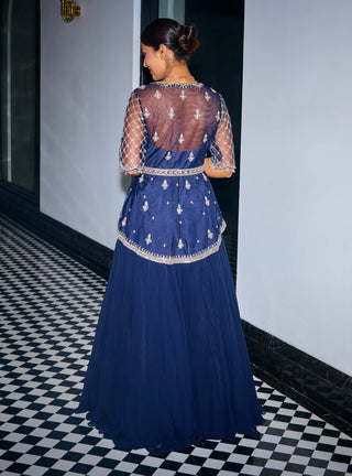 Midnight blue peplum with skirt and dupatta - Midnight blue peplum - Sanya Gulati - Available at Mrs. G