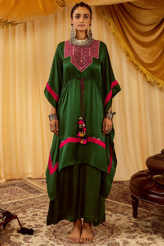 Dark green kaftan pararambh with palazzo pants