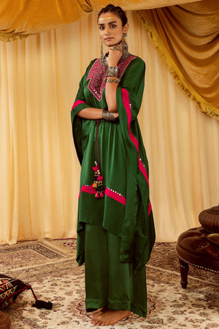 Dark green kaftan pararambh with palazzo pants