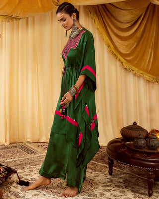 Dark green kaftan pararambh with palazzo pants