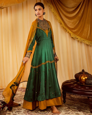 Teal green anarkali suit pararambh with churidaar