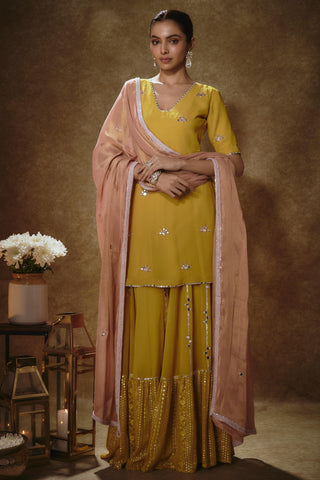 Citrine yellow & blush pink kurta sharara set