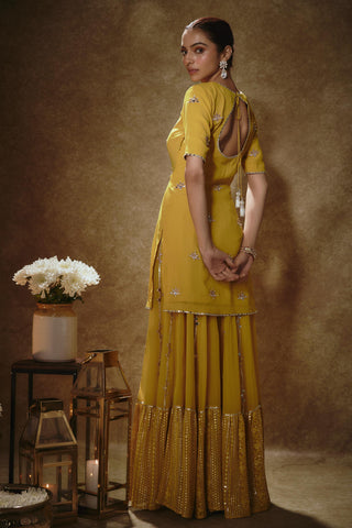 Citrine yellow & blush pink kurta sharara set