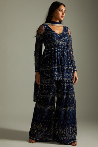 Midnight blue kurta sharara set