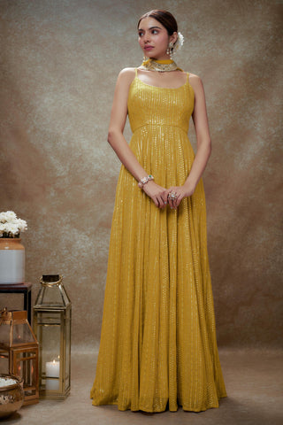 Yellow & gold sequin anarkali gown