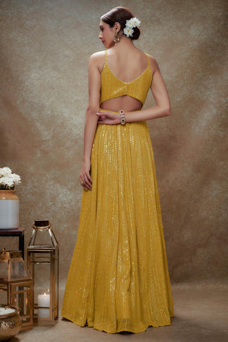 Yellow & gold sequin anarkali gown