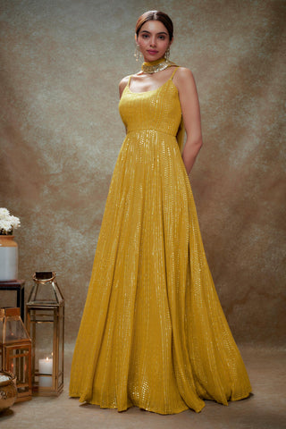 Yellow & gold sequin anarkali gown