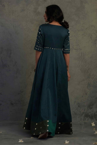 Teal blue chanderi anarkali and dupatta