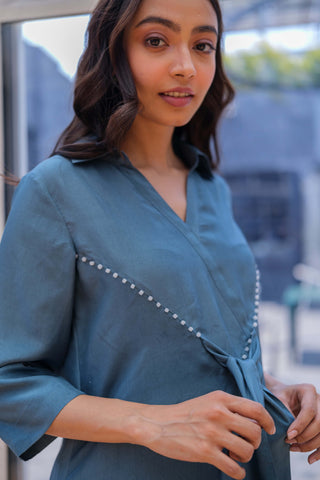 Cobalt blue silk top with pant