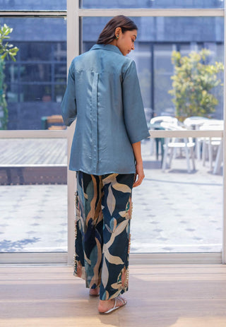 Cobalt blue silk top with pant