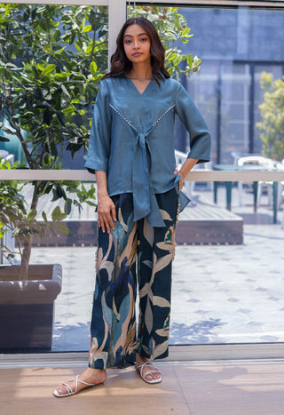 Cobalt blue silk top with pant