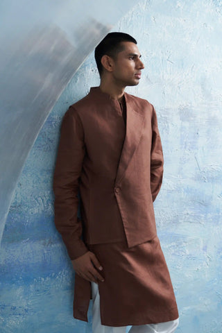 Woody brown straight kurta and jacket set