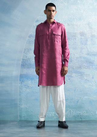 Aura grape pink linen pathani and white salwar