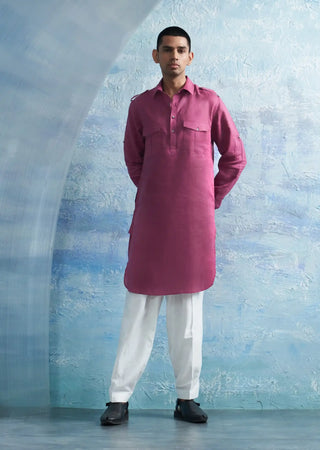 Aura grape pink linen pathani and white salwar