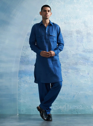 Aura royal blue linen pathani and salwar