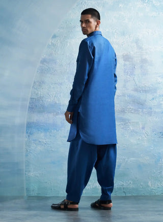 Aura royal blue linen pathani and salwar