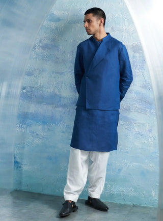 Royal blue straight kurta and jacket set