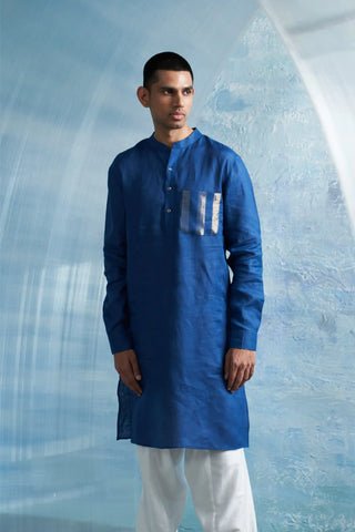 Royal blue straight kurta and jacket set