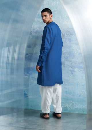 Royal blue straight kurta and jacket set