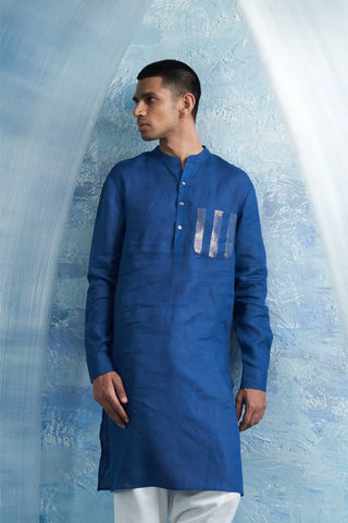 Royal blue straight kurta and white salwar