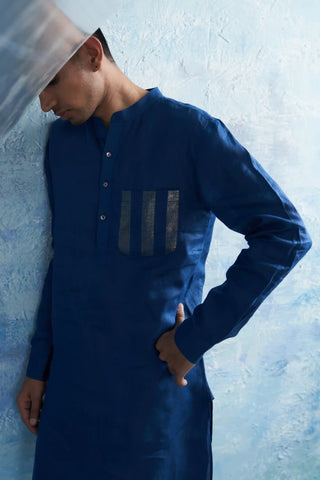 Royal blue straight kurta and white salwar