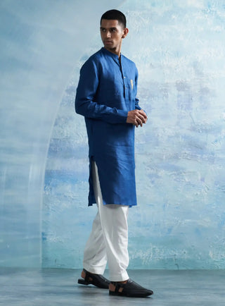 Royal blue straight kurta and white salwar