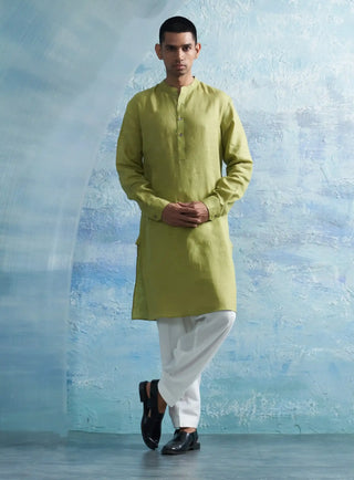 Aura sheen green straight kurta and white salwar